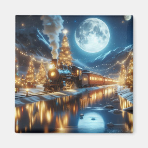 Moonlit Winter Christmas Train Magnet