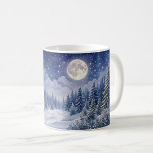 Moonlit Winter Forest Landscape Art Coffee Mug