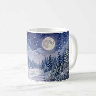 Moonlit Winter Forest Landscape Art Coffee Mug