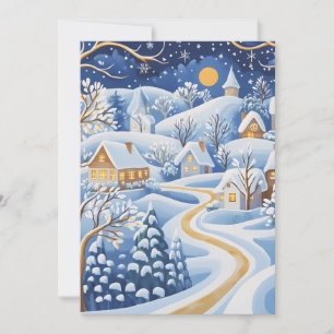 Moonlit Winter Village Christmas Card