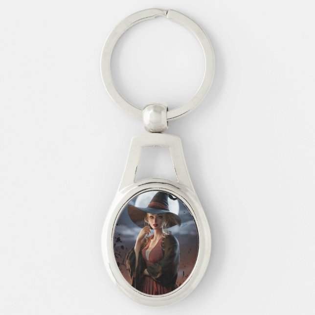 Moonlit Witch Aesthetic Coaster Key Ring (Front)