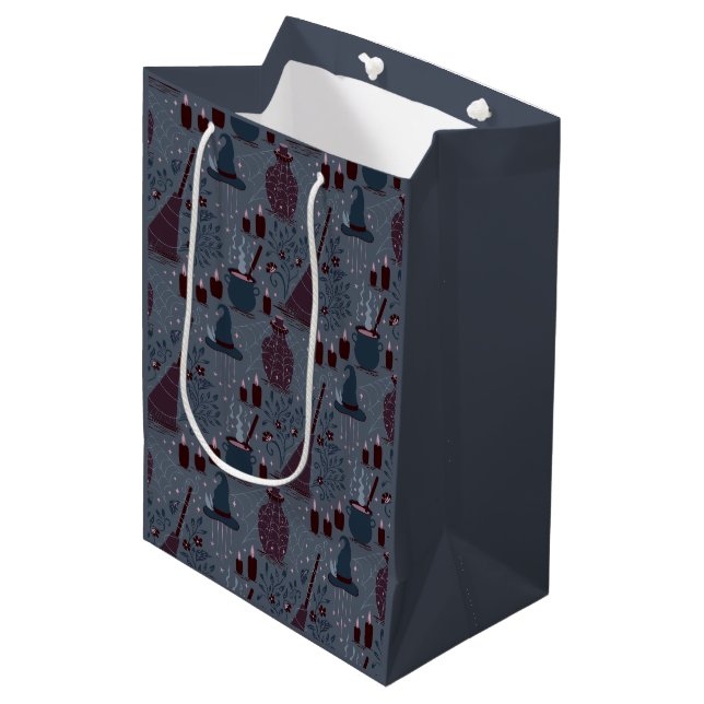 Moonlit Witchy Halloween Pattern Medium Gift Bag (Front Angled)