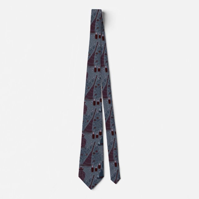 Moonlit Witchy Halloween Pattern Tie (Front)