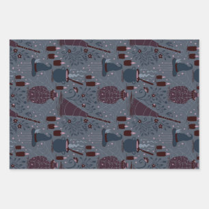 Moonlit Witchy Halloween Pattern Wrapping Paper Sheet