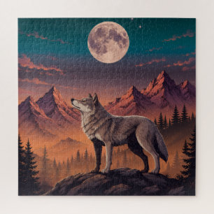 Moonlit Wolf Photo Enlargement Wildlife Nature W Jigsaw Puzzle