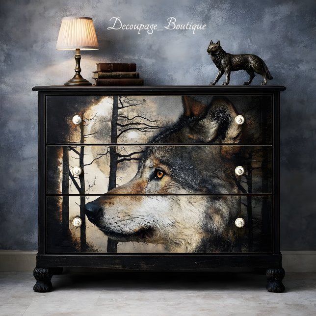 Moonlit Wolf Profile Decoupage Tissue Paper (Moonlit Wolf Profile Decoupage Tissue Paper)