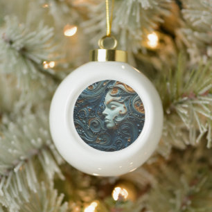 Moonlit Woman 3D Art Ceramic Ball Christmas Ornament
