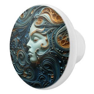 Moonlit Woman 3D Art Ceramic Knob
