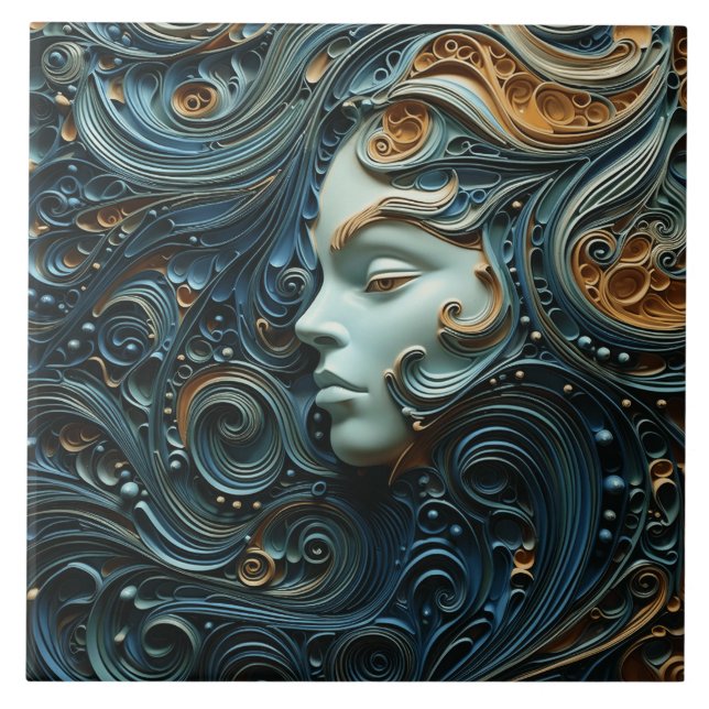 Moonlit Woman 3D Art Ceramic Tile (Front)