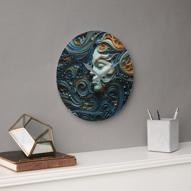 Moonlit Woman 3D Art Large Clock (Office)