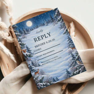 Moonlit Woodland Winter Wildlife Whimsy RSVP Card