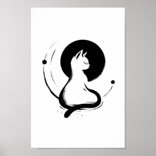 Moonlit Zen Cat Poster