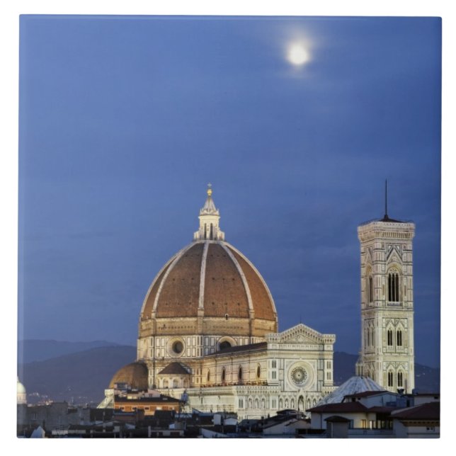 Moonrise and Florence Cathedral, Basilica di Ceramic Tile (Front)
