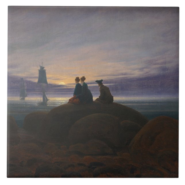 Moonrise by the Sea (by Caspar David Friedrich) Ceramic Tile (Front)