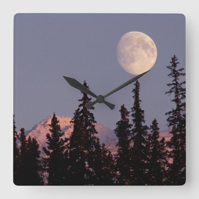 Moonrise Early Winter | Anchorage, Alaska Square Wall Clock (Front)