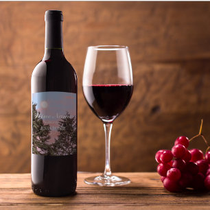 Moonrise in Pink Sky Photo Personalised Wine Label