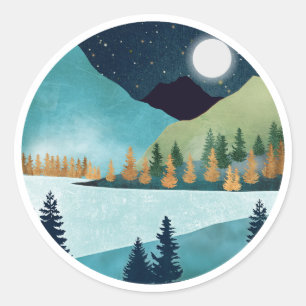 Moonrise Lake Classic Round Sticker