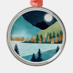 Moonrise Lake Metal Ornament