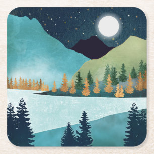 Moonrise Lake Square Paper Coaster