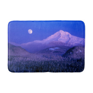 Moonrise Over Mt. Hood Oregon in Winter Bath Mat