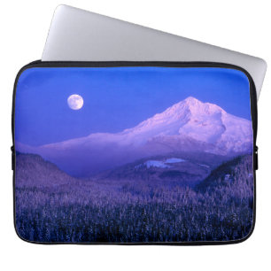 Moonrise Over Mt. Hood Oregon in Winter Laptop Sleeve