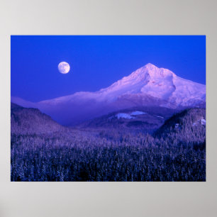 Moonrise Over Mt. Hood Oregon in Winter Poster