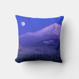 Moonrise over Mt Hood winter, Oregon Cushion