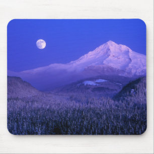 Moonrise over Mt Hood winter, Oregon Mouse Pad
