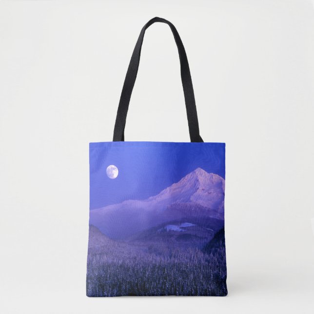 Moonrise over Mt Hood winter, Oregon Tote Bag (Front)