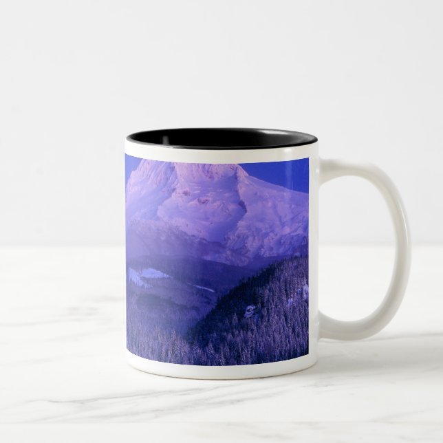 Moonrise over Mt Hood winter, Oregon Two-Tone Coffee Mug (Right)