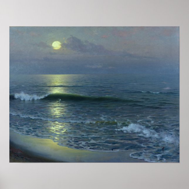 Moonrise Over Ocean Poster (Front)