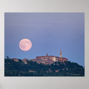 Moonrise over Pienza Poster