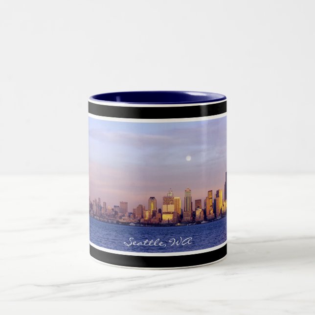 Moonrise Over Seattle Panoramic Photo Mug (Center)