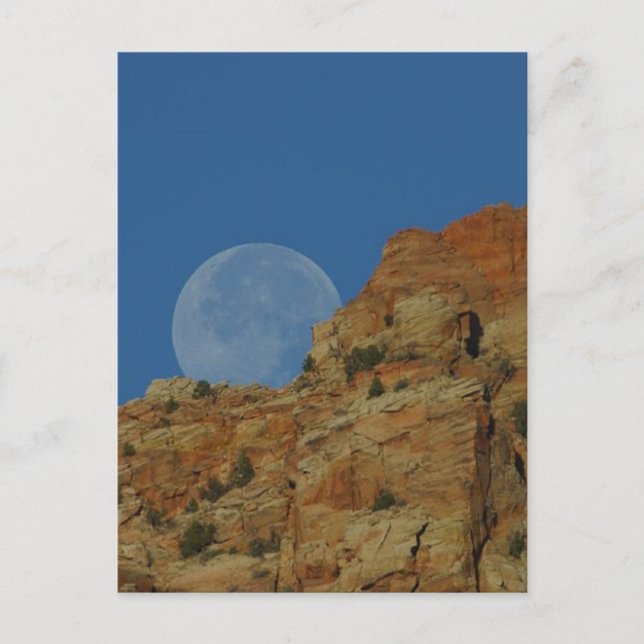 Moonrise Over The Cliffs In Zion Postcard (Front)