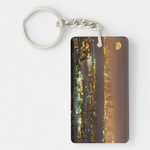 Moonrise over the San Diego skyline Key Ring