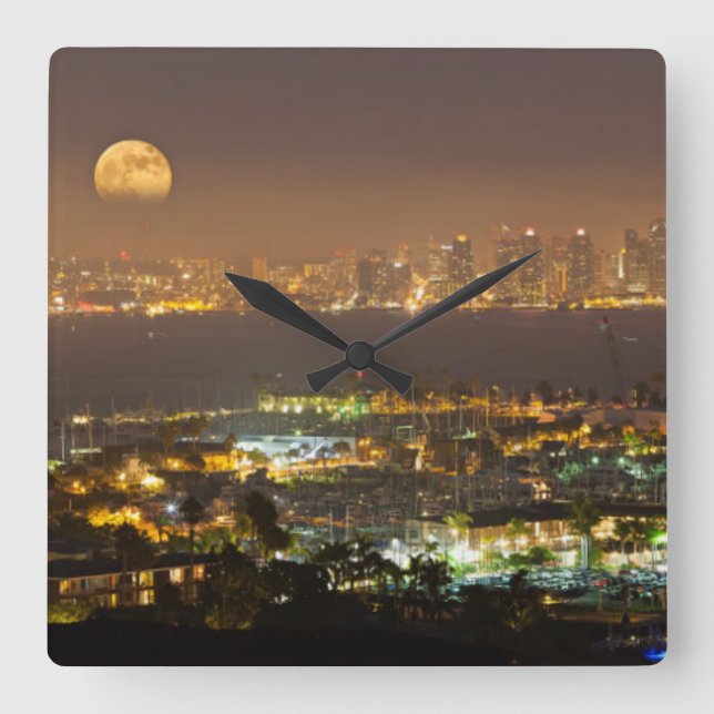 Moonrise over the San Diego skyline Square Wall Clock (Front)