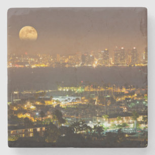 Moonrise over the San Diego skyline Stone Coaster