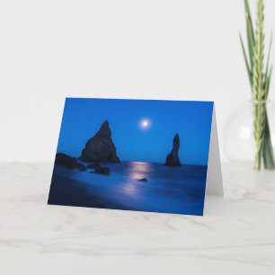 Moonrise Reflection   Iceland, Reynisdrangur Card