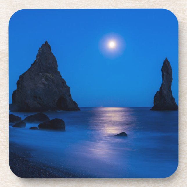 Moonrise Reflection | Iceland, Reynisdrangur Coaster (Front)