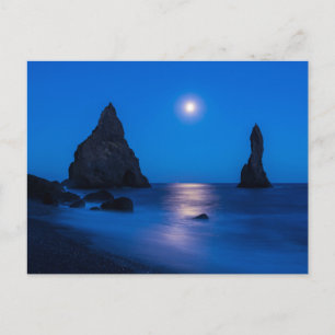 Moonrise Reflection Iceland, Reynisdrangur Postcard