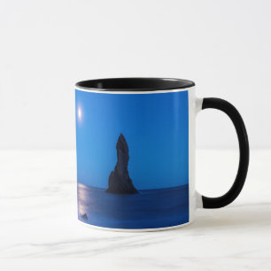 Moonrise reflection on ocean and sea stacks mug
