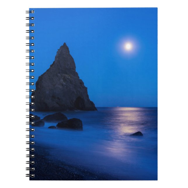 Moonrise reflection on ocean and sea stacks notebook (Front)