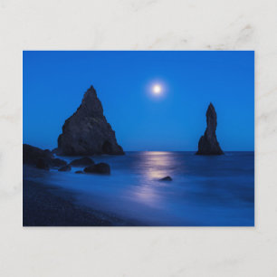 Moonrise reflection on ocean and sea stacks postcard