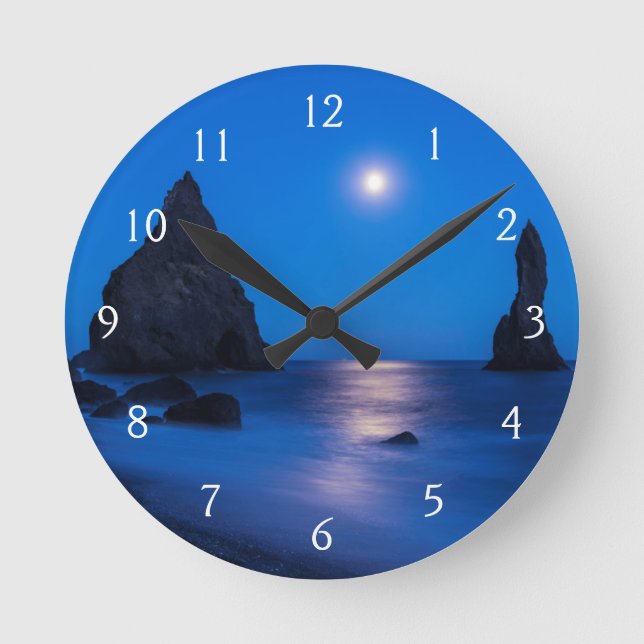 Moonrise reflection on ocean and sea stacks round clock (Front)