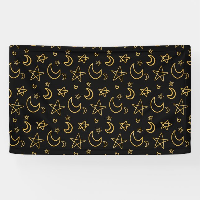 Moons and Stars Gold Pattern Banner (Horizontal)