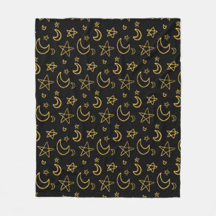 Moons and Stars Gold Pattern Fleece Blanket