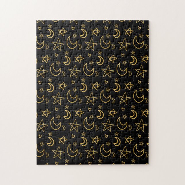 Moons and Stars Gold Pattern Jigsaw Puzzle (Vertical)