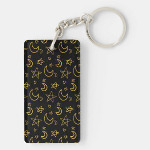 Moons and Stars Gold Pattern Key Ring