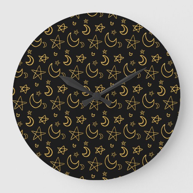 Moons and Stars Gold Pattern Large Clock (Front)