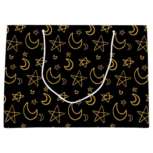 Moons and Stars Gold Pattern Large Gift Bag (Front)